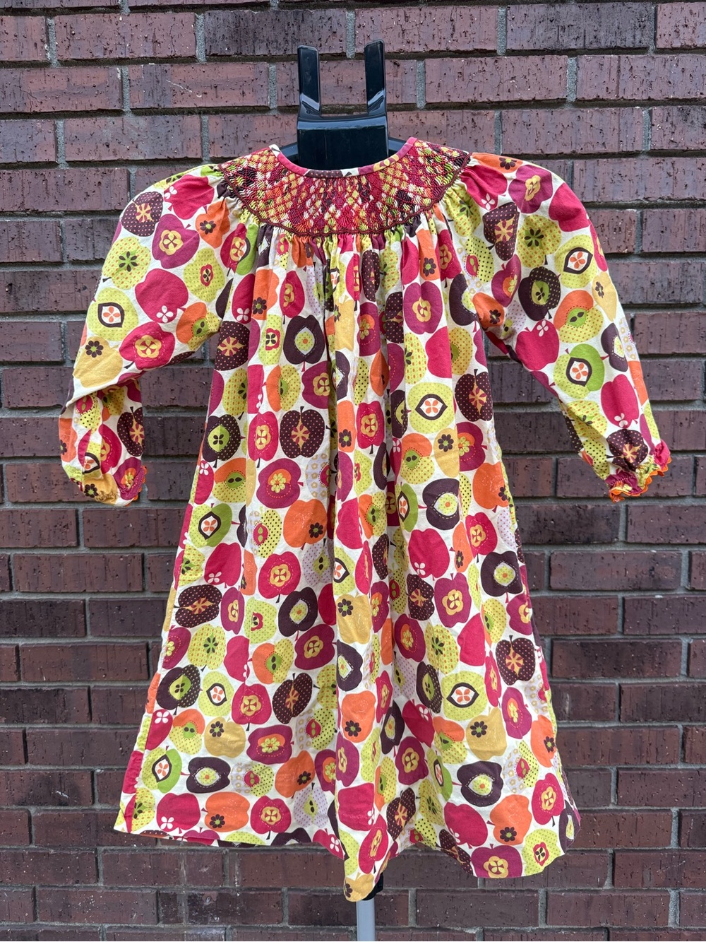 Little Threads Girls Size 6 Smocked Autumn Apple Bishop Dress Long Sleeve Fall